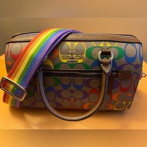 Coach Rowan Satchel In Rainbow SignatureClosure: Zipper; Double Leather Handles
